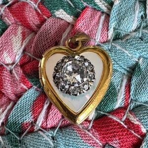 Vintage Gold and Silver Heart Pendant with Crystal